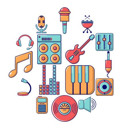 Recording studio symbols icons set. Cartoon illustration of 16 recording studio symbols vector icons for webのイラスト素材