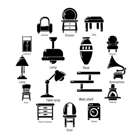Interior furniture icons set. Simple illustration of 16 interior furniture vector icons for web.のイラスト素材