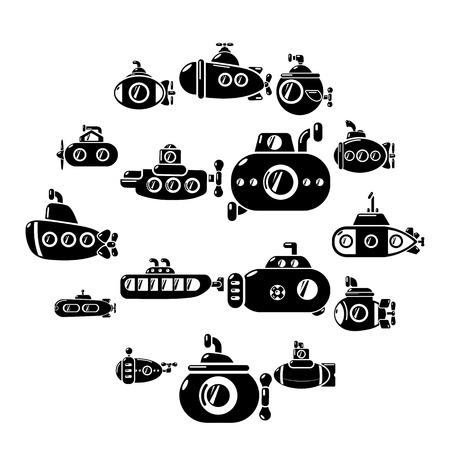Submarine icons set. Simple illustration of 16 submarine vector icons for webのイラスト素材
