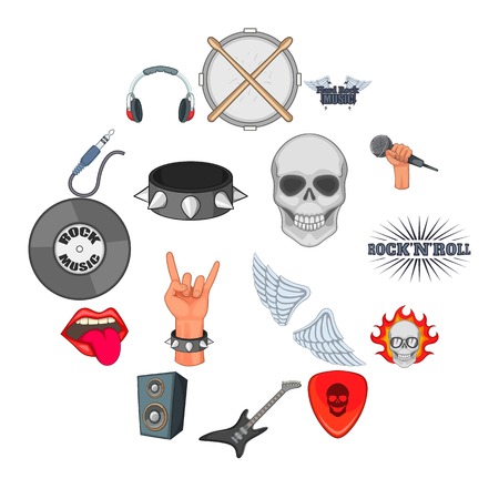 Rock music icons set. Cartoon illustration of 16 rock music vector icons for webのイラスト素材