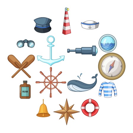 Nautical icons set. Cartoon illustration of 16 nautical vector icons for webのイラスト素材
