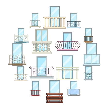 Balcony window forms icons set. Cartoon illustration of 16 balcony window forms icons set vector icons for webのイラスト素材