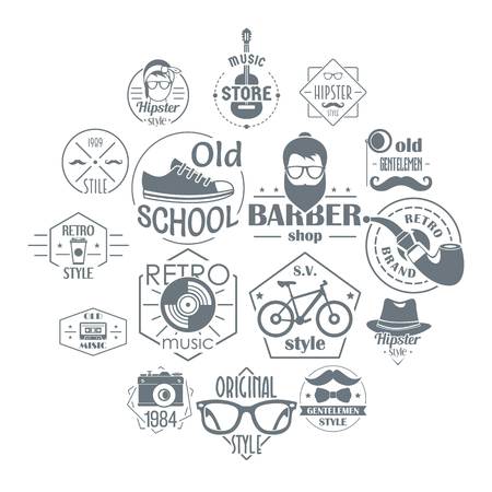 Hipster logo vintage icons set. Simple illustration of 16 hipster logo vintage vector icons for webのイラスト素材
