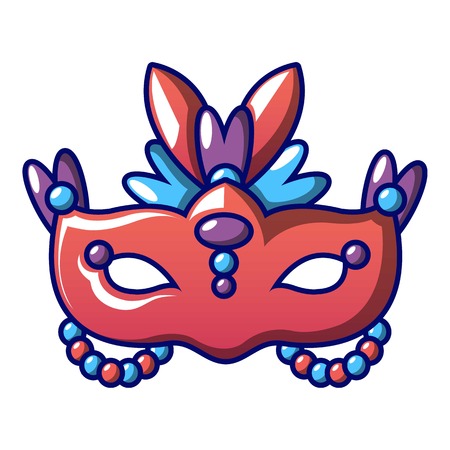 Red carnival mask icon. Cartoon of red carnival mask vector icon for web design isolated on white background.のイラスト素材