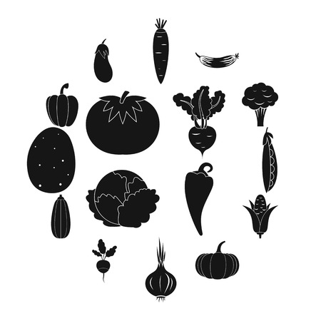 Vegetables icons set in simple style isolated on white backgroundのイラスト素材