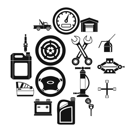 Car maintenance and repair icons set, simple styleのイラスト素材