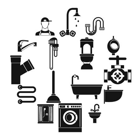 Plumbing icons set, simple styleのイラスト素材