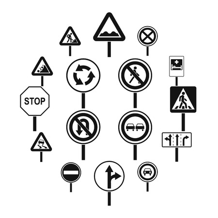 Different road signs icons set, simple style.のイラスト素材