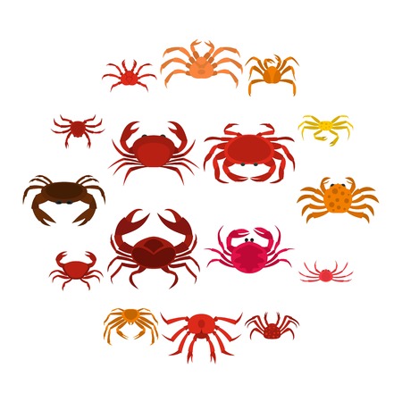 Various crab icons set in flat styleのイラスト素材