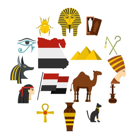 Egypt travel items icons set in flat style isolated vector illustrationのイラスト素材