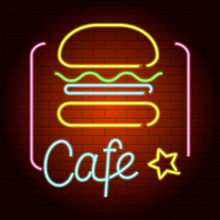 Cafe neon light icon. Realistic illustration of cafe neon light vector icon for web designのイラスト素材