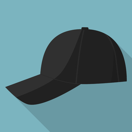 Side view of black baseball cap icon. Flat illustration of side view of black baseball cap vector icon for web designのイラスト素材