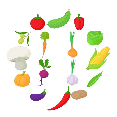 Vegetables icons set, cartoon styleのイラスト素材
