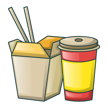 Chi box and soda icon, cartoon styleのイラスト素材