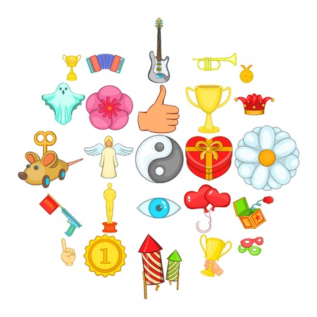 Enjoyment icons set, cartoon styleのイラスト素材
