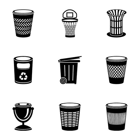 Trash can icons set. Simple set of 9 trash can vector icons for web isolated on white backgroundのイラスト素材