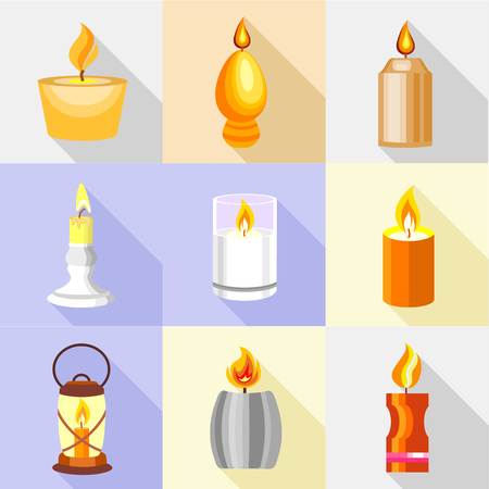 Candle holder icons set, cartoon styleのイラスト素材