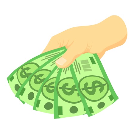 Green dollars in hand icon, isometric styleのイラスト素材