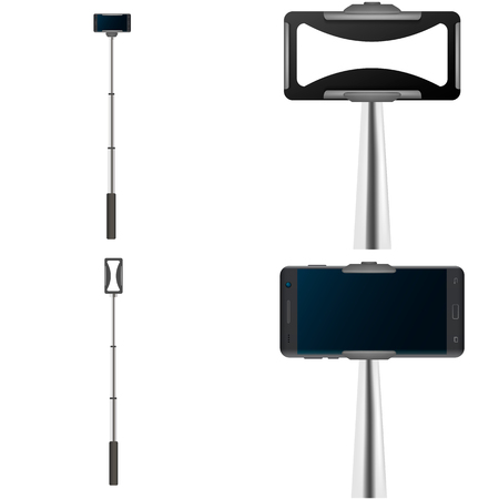 Selfie stick mobile mockup set, realistic styleのイラスト素材