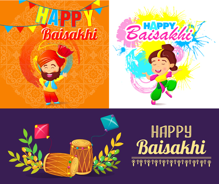 Baisakhi festival harvest banner set cartoon styleのイラスト素材