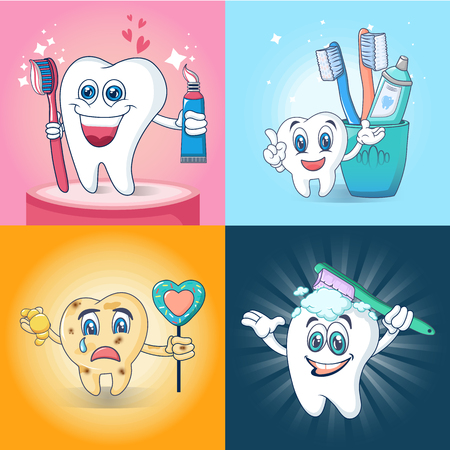 Toothbrush fun banner concept set, cartoon styleのイラスト素材
