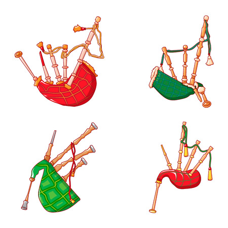 Bagpipes scotland music icons set, cartoon styleのイラスト素材
