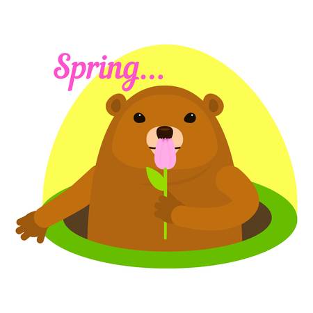 Groundhog at spring icon, flat styleのイラスト素材