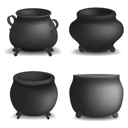Cauldron pot halloween mockup set, realistic styleのイラスト素材