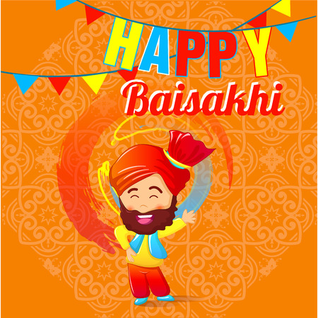 Happy baisakhi man concept banner. Cartoon illustration of happy baisakhi man vector concept banner for web designのイラスト素材