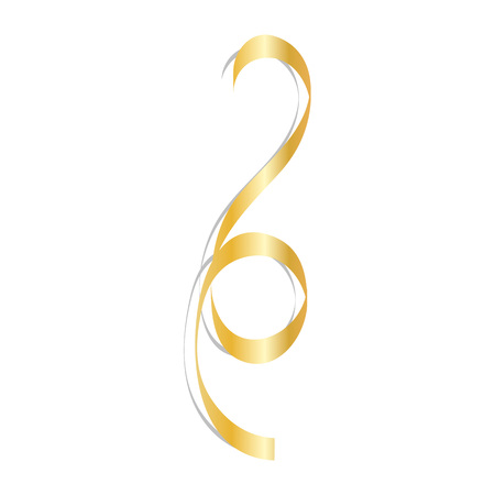 Golden festive ribbon mockup. Realistic illustration of golden festive ribbon vector mockup for web design isolated on white backgroundのイラスト素材