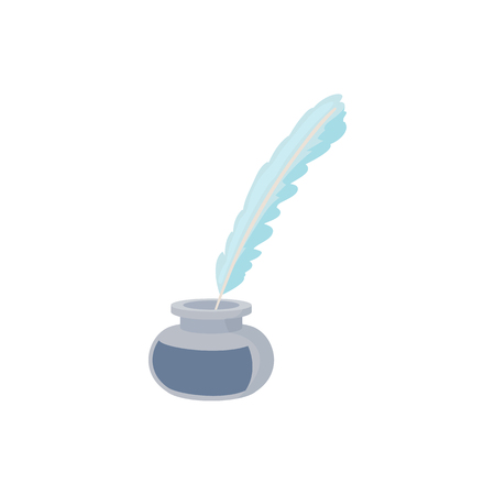 Feather and ink bottle icon in cartoon style on a white backgroundの写真素材