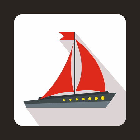 Sailing ship icon in flat style with long shadow. Sea transport symbolの写真素材