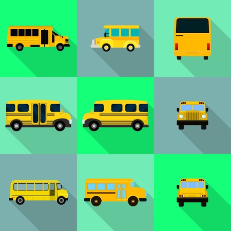 School bus back kids icons set. Flat illustration of 9 school bus back kids vector icons for webのイラスト素材