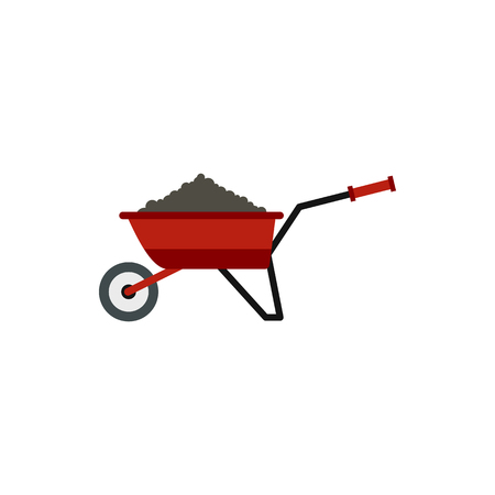 Garden wheelbarrow with earth icon in flat style isolated on white background. Gardening symbolの写真素材