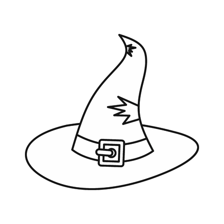 Witch hat icon in outline style isolated on white background. Tricks symbol illustrationの写真素材