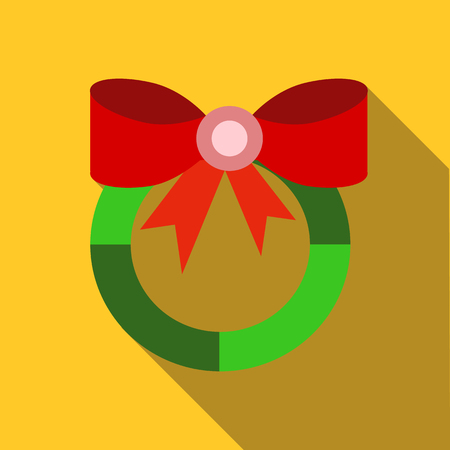 Christmas wreath with red bow icon in flat style isolated with long shadow illustrationの写真素材