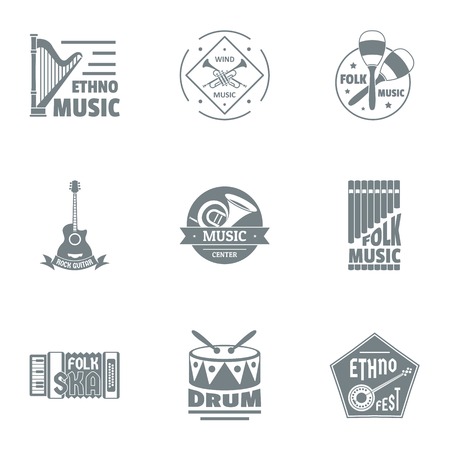 Drum music logo set. Simple set of 9 drum music vector logo for web isolated on white backgroundのイラスト素材