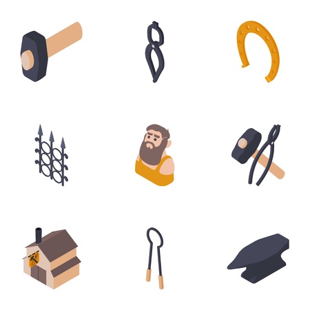 Metal position icons set. Isometric set of 9 metal position vector icons for web isolated on white backgroundのイラスト素材