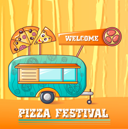 Welcome pizza festival concept background. Cartoon illustration of welcome pizza festival vector concept background for web designのイラスト素材