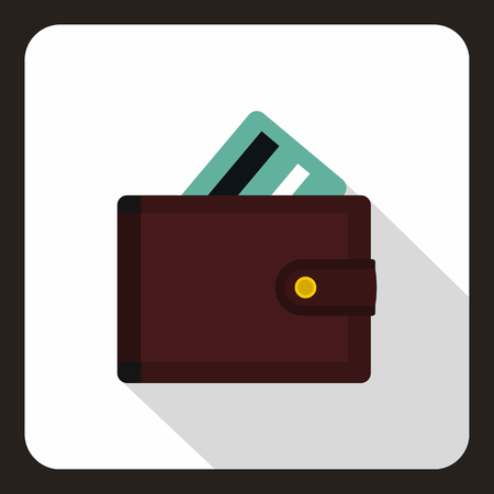 Brown wallet with credit card icon, flat styleの写真素材