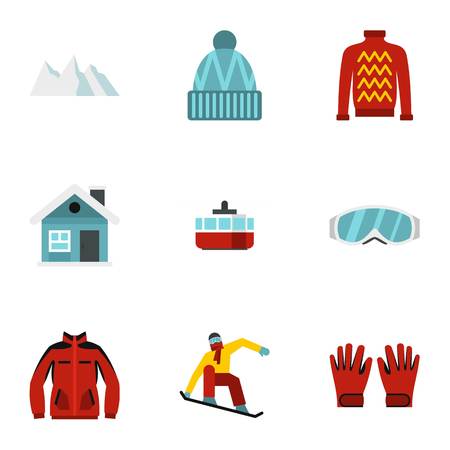 Snowboard icons set, flat styleの写真素材