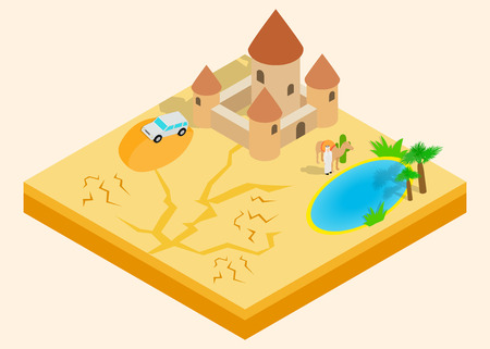 Desert oasis clip art. Isometric clip art of desert oasis concept vector icons for web isolated on white backgroundのイラスト素材