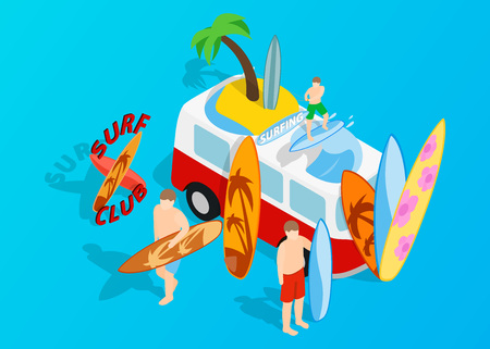 Surfing clip art. Isometric clip art of surfing concept vector icons for web isolated on blue...