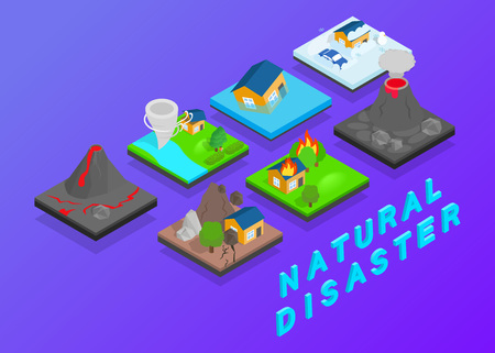 Natural disaster clip art. Isometric clip art of natural disaster concept vector icons for web isolated on white backgroundのイラスト素材