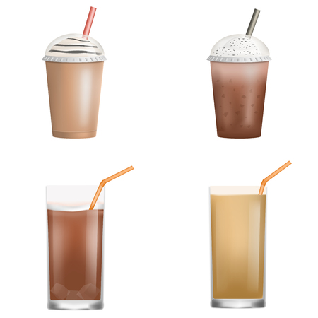 Fresh ice coffee icon set. Realistic set of fresh ice coffee vector icons for web design isolated on white backgroundのイラスト素材
