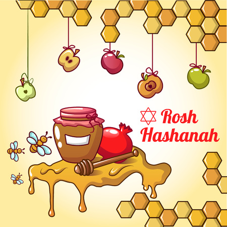 Rosh hashanah honey concept background, cartoon styleのイラスト素材