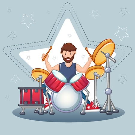 Rock drummer concept background. Cartoon illustration of rock drummer vector concept background for web designのイラスト素材