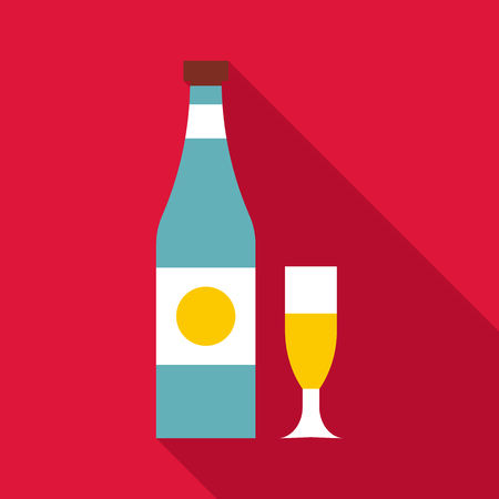 Bottle and glass icon, flat styleの写真素材