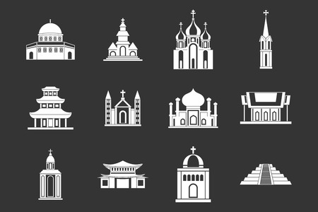 Temple icon set white isolated on grey backgroundの写真素材