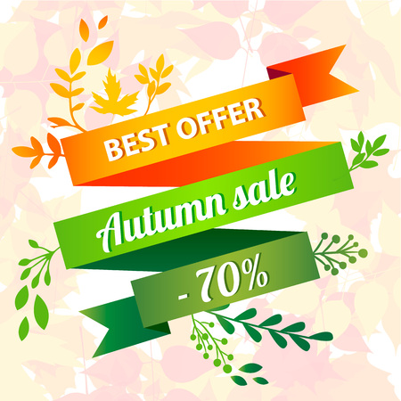 Best offer autumn sale concept background. Cartoon illustration of best offer autumn sale vector concept background for web designのイラスト素材